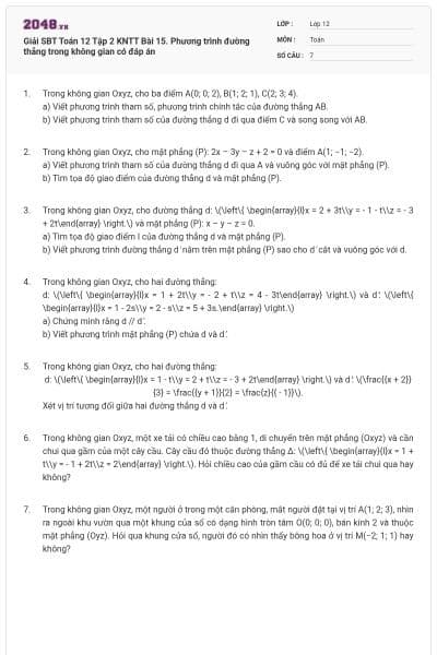 Giải SBT Toán 12 Tập 2 KNTT Bài 15. Phương trình đường thẳng trong không gian có đáp án