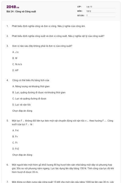 Bài 24 : Công và Công suất