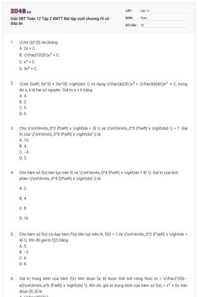 Giải SBT Toán 12 Tập 2 KNTT Bài tập cuối chương IV có đáp án