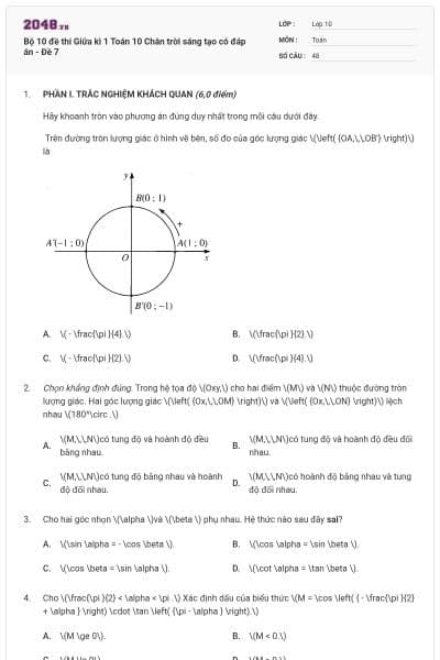 Bộ 10 đề thi Giữa kì 1 Toán 10 Chân trời sáng tạo có đáp án - Đề 7
