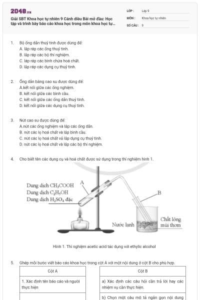 Giải SBT Khoa học tự nhiên 9 Cánh diều Bài mở đầu: Học tập và trình bày báo cáo khoa học trong môn khoa học tự nhiên 9 có đáp án