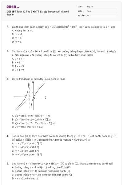 Giải SBT Toán 12 Tập 2 KNTT Bài tập ôn tập cuối năm có đáp án