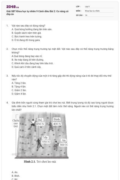 Giải SBT Khoa học tự nhiên 9 Cánh diều Bài 2: Cơ năng có đáp án
