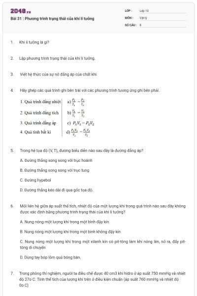 Bài 31 : Phương trình trạng thái của khí lí tưởng