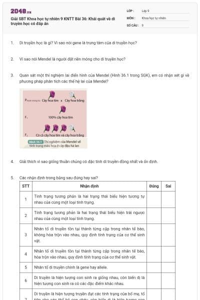 Giải SBT Khoa học tự nhiên 9 KNTT Bài 36: Khái quát về di truyền học có đáp án