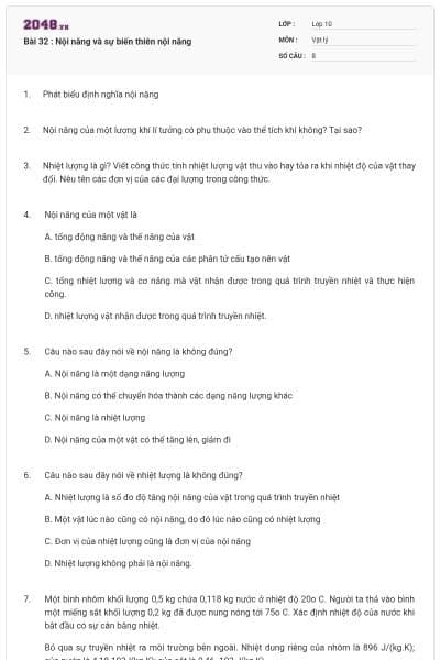 Bài 32 : Nội năng và sự biến thiên nội năng