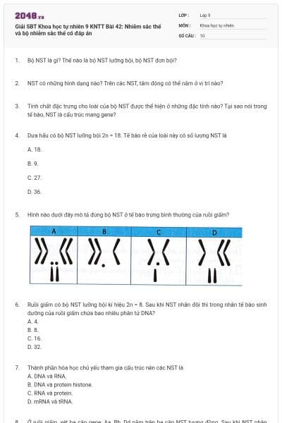 Giải SBT Khoa học tự nhiên 9 KNTT Bài 42: Nhiễm sắc thể và bộ nhiễm sắc thể có đáp án