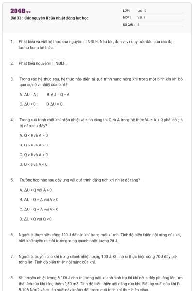 Bài 33 : Các nguyên lí của nhiệt động lực học