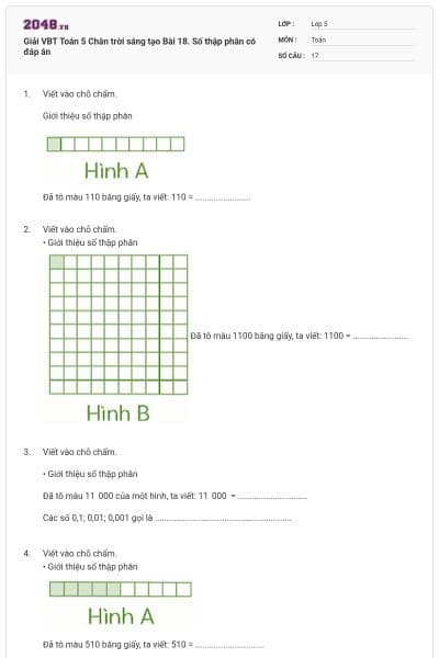 Giải VBT Toán 5 Chân trời sáng tạo Bài 18. Số thập phân có đáp án