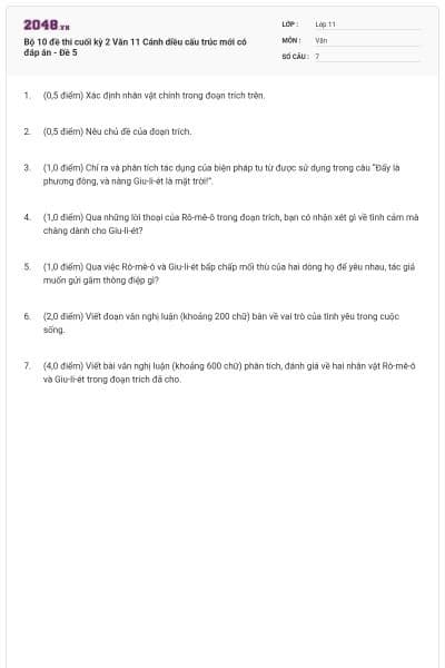 Bộ 10 đề thi cuối kỳ 2 Văn 11 Cánh diều cấu trúc mới có đáp án - Đề 5
