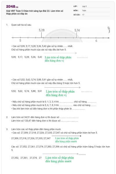 Giải VBT Toán 5 Chân trời sáng tạo Bài 22. Làm tròn số thập phân có đáp án