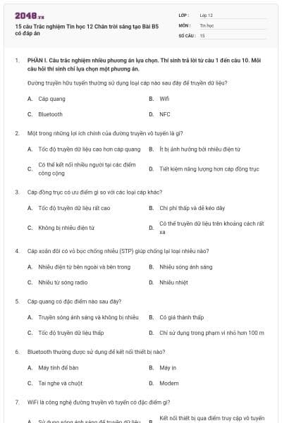 15 câu Trắc nghiệm Tin học 12 Chân trời sáng tạo Bài B5 có đáp án