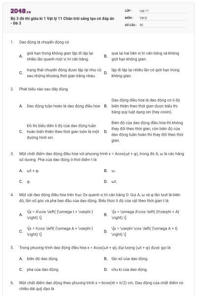 Bộ 3 đề thi giữa kì 1 Vật lý 11 Chân trời sáng tạo có đáp án - Đề 3