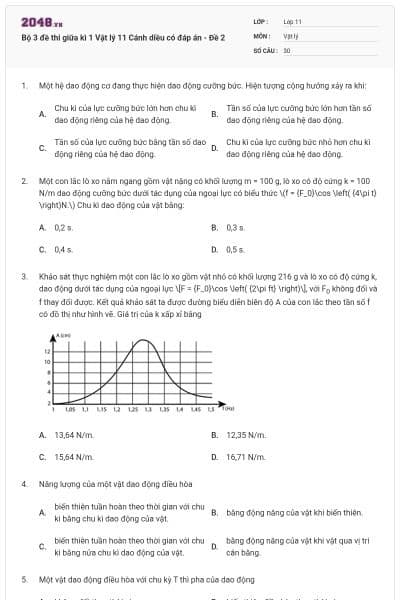 Bộ 3 đề thi giữa kì 1 Vật lý 11 Cánh diều có đáp án - Đề 2
