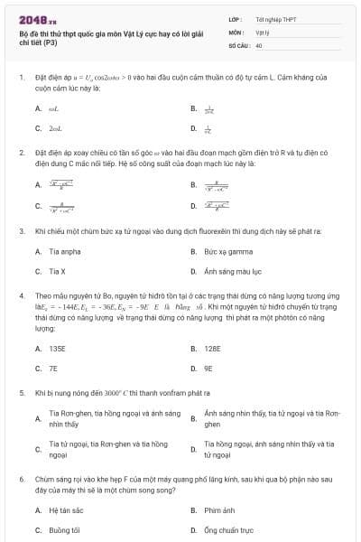 Bộ đề thi thử thpt quốc gia môn Vật Lý cực hay có lời giải chi tiết (P3)