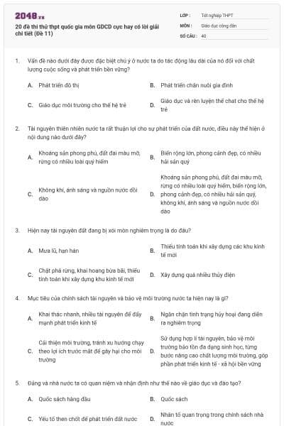 20 đề thi thử thpt quốc gia môn GDCD cực hay có lời giải chi tiết (Đề 11)