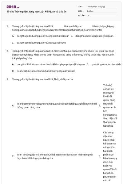 80 câu Trắc nghiệm tổng hợp Luật Hải Quan có đáp án