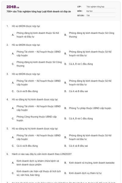 700+ câu Trắc nghiệm tổng hợp Luật Kinh doanh có đáp án