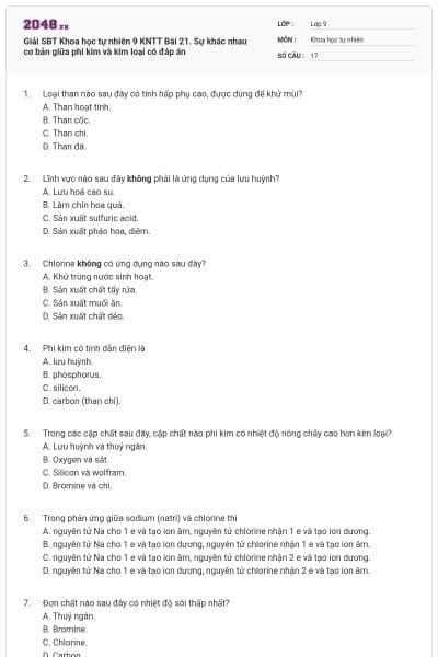 Giải SBT Khoa học tự nhiên 9 KNTT Bài 21. Sự khác nhau cơ bản giữa phi kim và kim loại có đáp án