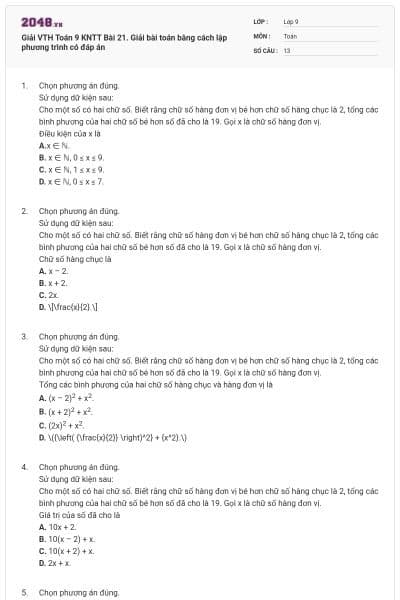 Giải VTH Toán 9 KNTT Bài 21. Giải bài toán bằng cách lập phương trình có đáp án