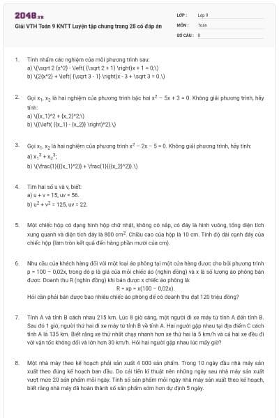 Giải VTH Toán 9 KNTT Luyện tập chung trang 28 có đáp án