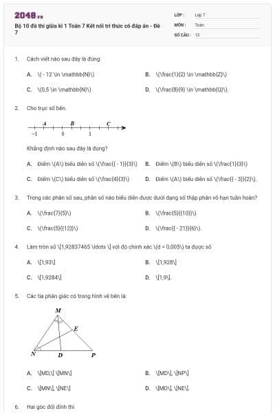Bộ 10 đề thi giữa kì 1 Toán 7 Kết nối tri thức có đáp án - Đề 7