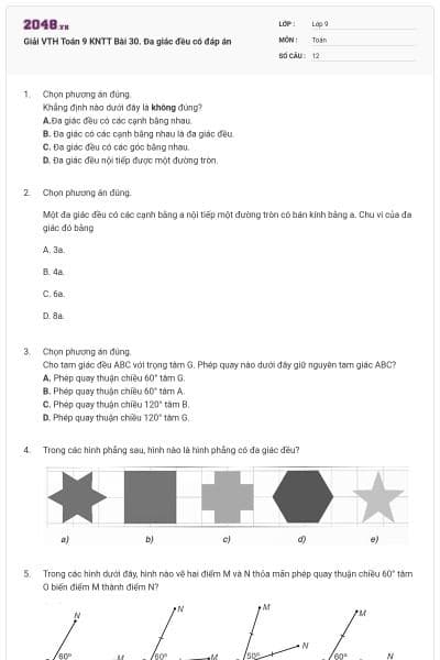 Giải VTH Toán 9 KNTT Bài 30. Đa giác đều có đáp án