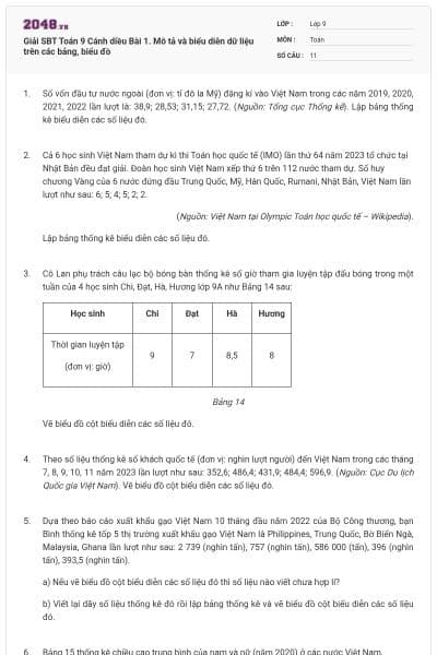 Giải SBT Toán 9 Cánh diều Bài 1. Mô tả và biểu diễn dữ liệu trên các bảng, biểu đồ