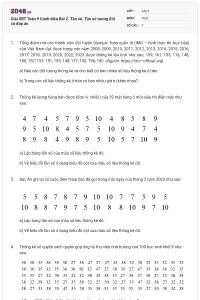 Giải SBT Toán 9 Cánh diều Bài 2. Tần số. Tần số tương đối có đáp án