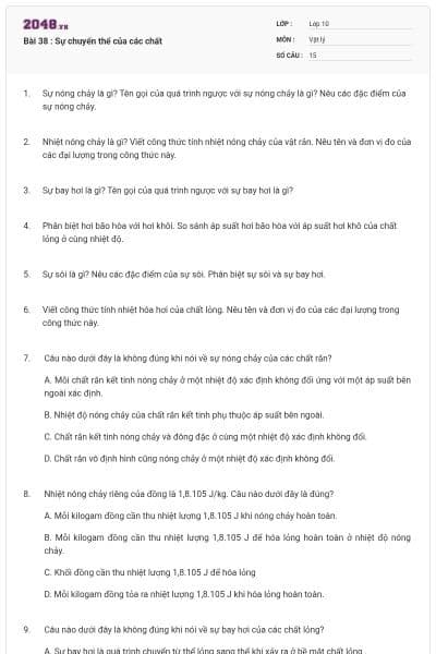 Bài 38 : Sự chuyển thể của các chất