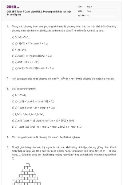 Giải SBT Toán 9 Cánh diều Bài 2. Phương trình bậc hai một ẩn có đáp án