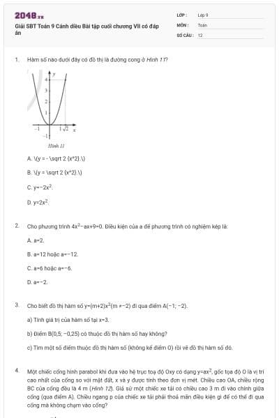 Giải SBT Toán 9 Cánh diều Bài tập cuối chương VII có đáp án