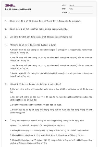 Bài 39 : Độ ẩm của không khí