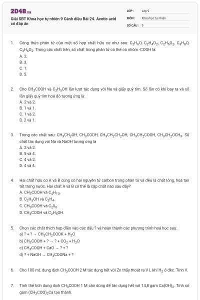 Giải SBT Khoa học tự nhiên 9 Cánh diều Bài 24. Acetic acid có đáp án