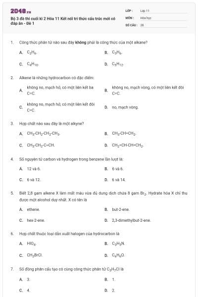 Bộ 3 đề thi cuối kì 2 Hóa 11 Kết nối tri thức cấu trúc mới có đáp án - Đề 1