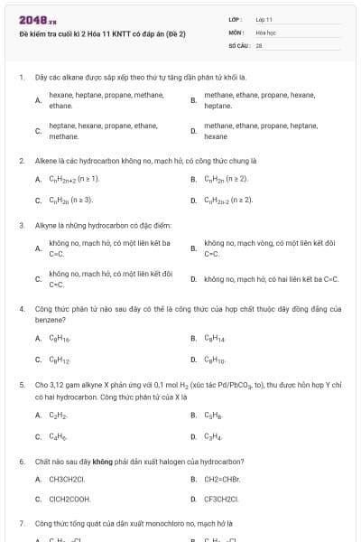 Đề kiểm tra cuối kì 2 Hóa 11 KNTT có đáp án (Đề 2)