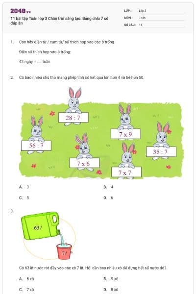 11 bài tập Toán lớp 3 Chân trời sáng tạo: Bảng chia 7 có đáp án