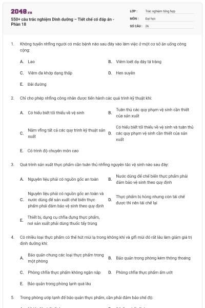 550+ câu trắc nghiệm Dinh dưỡng – Tiết chế có đáp án - Phần 18