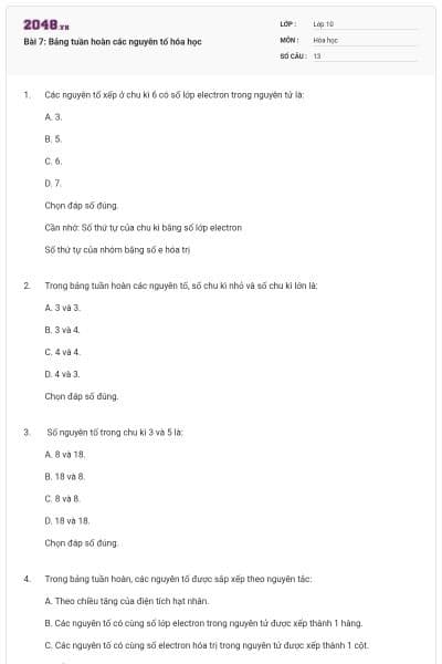 Bài 7: Bảng tuần hoàn các nguyên tố hóa học