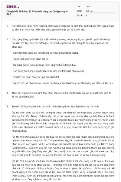 Chuyên đề Sinh học 12 Chân trời sáng tạo Ôn tập chuyên đề 3