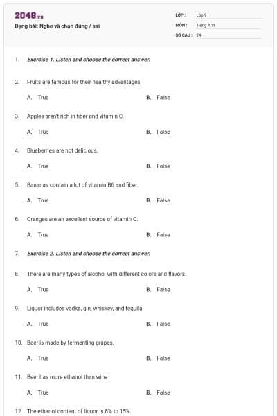 Dạng bài: Nghe và chọn đúng / sai