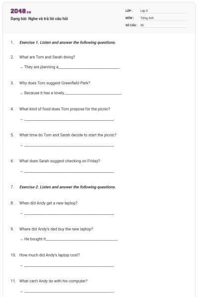 Dạng bài: Nghe và trả lời câu hỏi