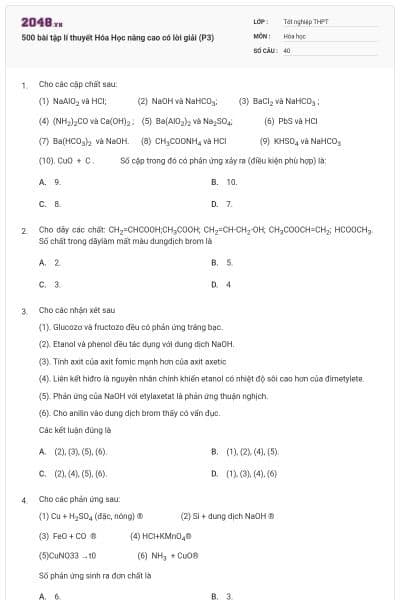 500 bài tập lí thuyết Hóa Học nâng cao có lời giải (P3)