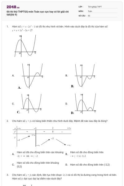 Đề thi thử THPTGQ môn Toán cực cực hay có lời giải chi tiết(Đề 9)