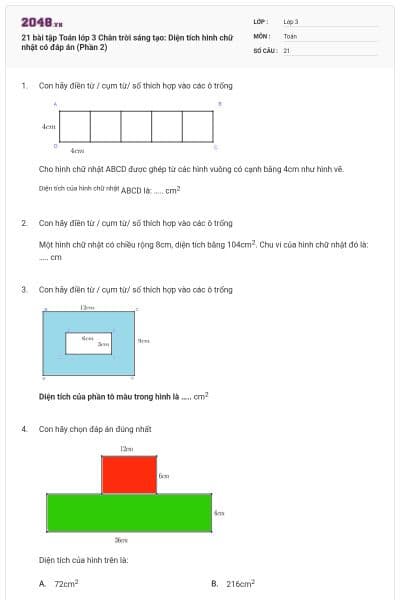 21 bài tập Toán lớp 3 Chân trời sáng tạo: Diện tích hình chữ nhật có đáp án (Phần 2)