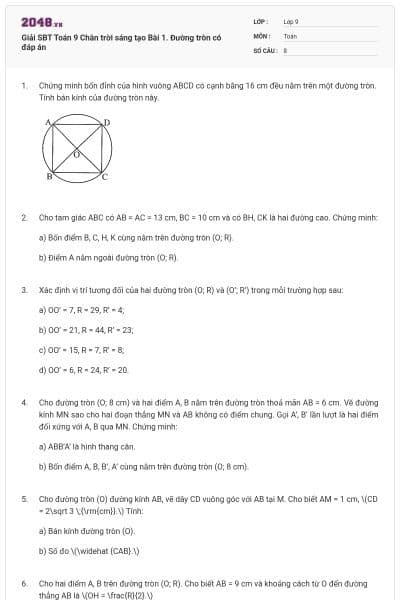 Giải SBT Toán 9 Chân trời sáng tạo Bài 1. Đường tròn có đáp án