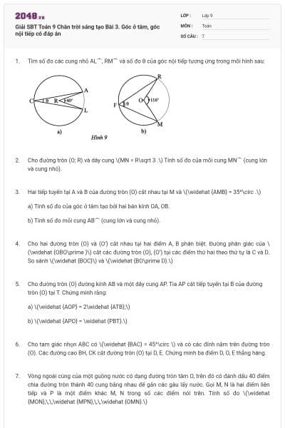 Giải SBT Toán 9 Chân trời sáng tạo Bài 3. Góc ở tâm, góc nội tiếp có đáp án