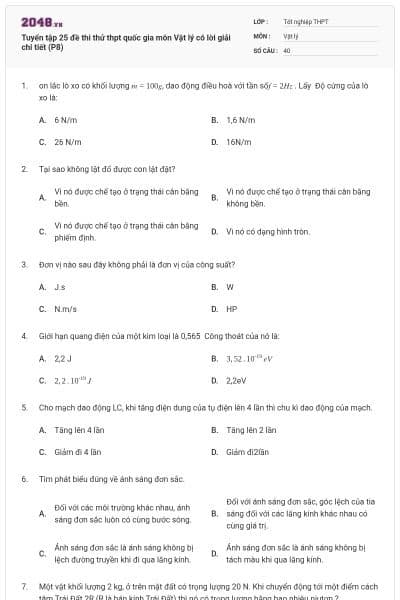 Tuyển tập 25 đề thi thử thpt quốc gia môn Vật lý có lời giải chi tiết (P8)