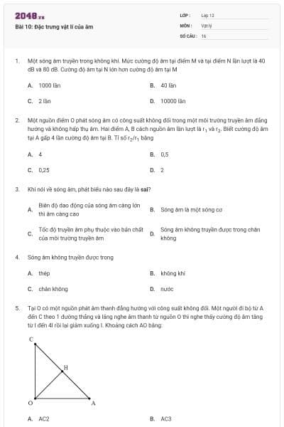 Bài 10: Đặc trưng vật lí của âm