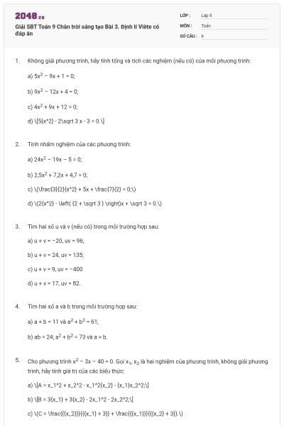 Giải SBT Toán 9 Chân trời sáng tạo Bài 3. Định lí Viète có đáp án